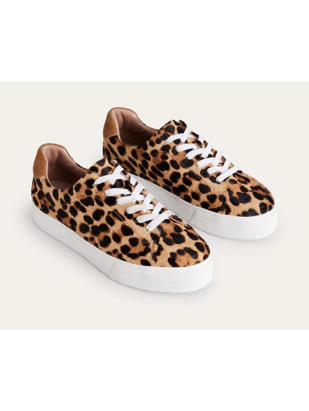 Boden Leopard Print Leather Platform Sneakers Women’s Size 10 Animal Print Lace